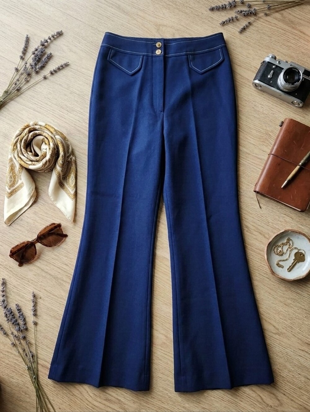 Vintage 70s Shipmate High Waisted Bell Bottoms Navy Flare Pants Size 13/14